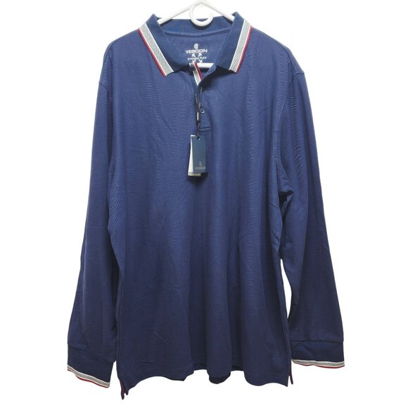 Veboon Mens Size 2XL Long Sleeve Polo Shirt Dynamic Flex Navy Blue - Picture 1 of 7